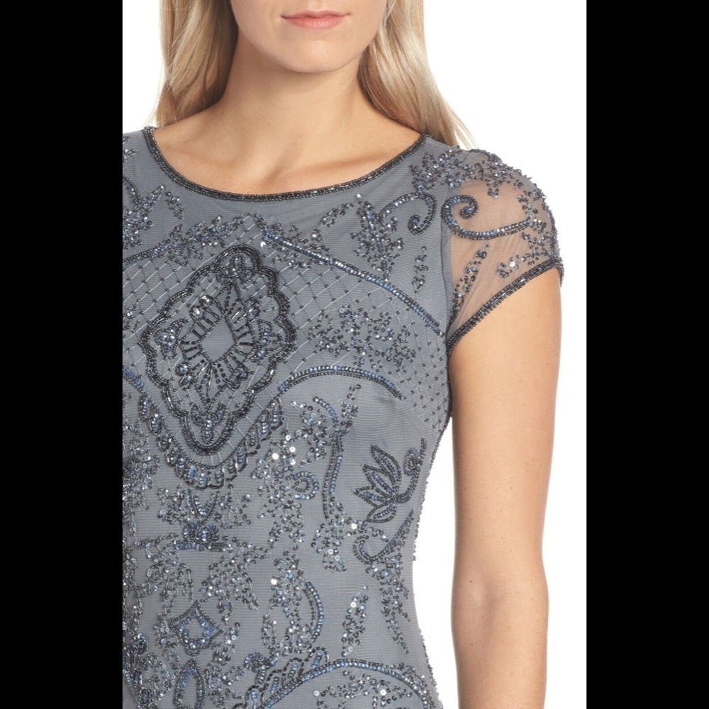 NEW Pisarro Nights Embellished Mesh Gown in‎ Steel [SZ 12 ] - Picture 2 of 11